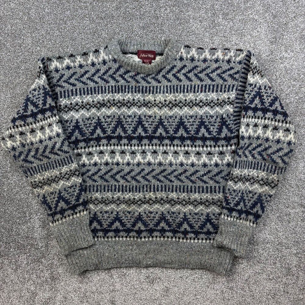 Vintage Arbor Way Sweater Mens M Wool Blend Fair Isle Geometric Striped Speckled